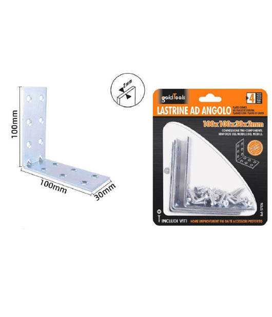 Set 4 Lastrine Lastrina Ad Angolo Angolare 100x100x30x2mm Con Viti Mobili 57126         