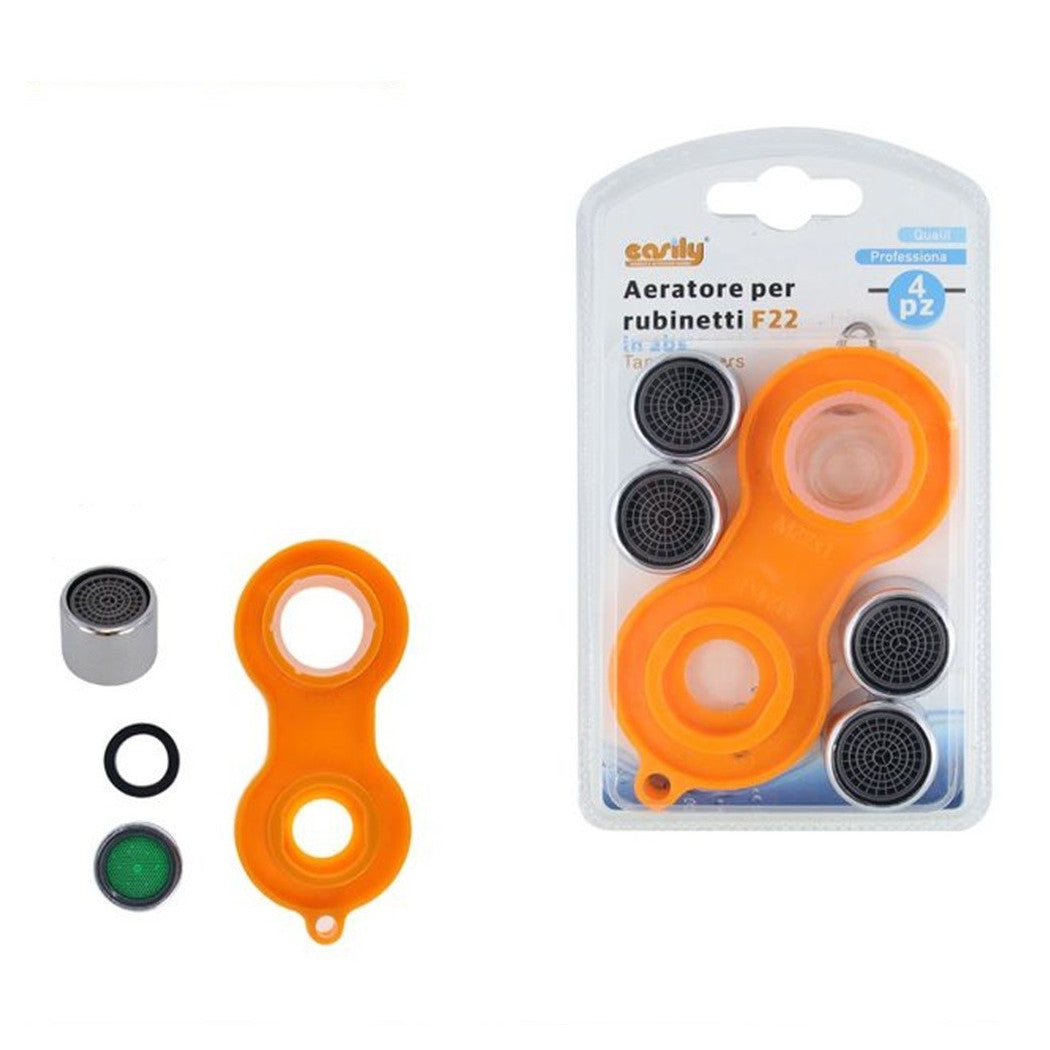 Trade Shop - Set 4 Pezzi Aeratore Per Rubinetti F22 In Abs Filtro Rompigetto Con Chiave 59034 -