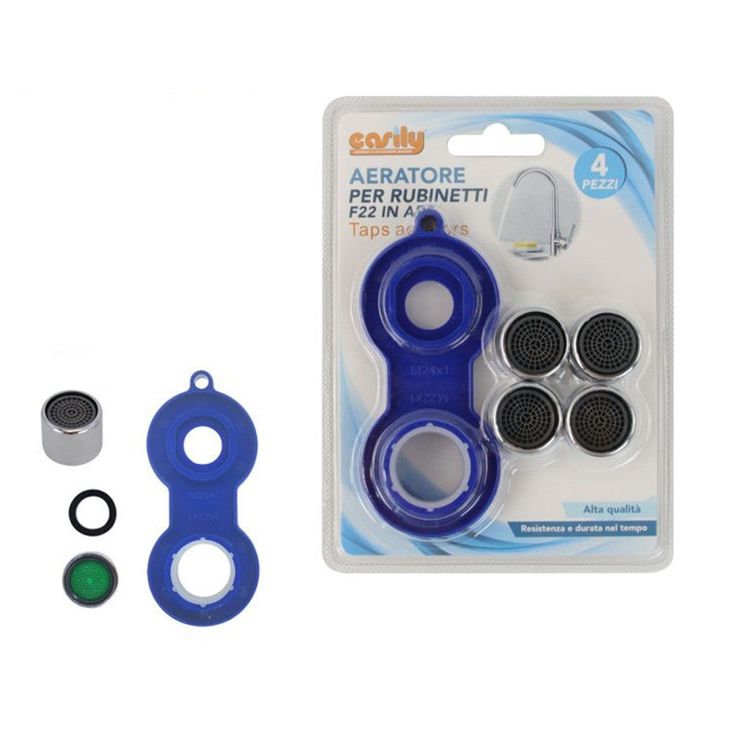 Trade Shop - Set 4 Pezzi Aeratore Per Rubinetti F22 In Abs Filtro Rompigetto Con Chiave 59034 -