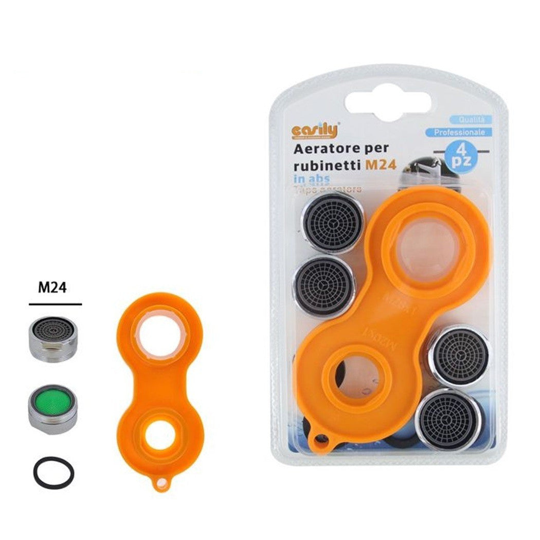 Trade Shop - Set 4 Pezzi Aeratore Per Rubinetto M24 In Abs Filtro Rompigetto Con Chiave 59033 -