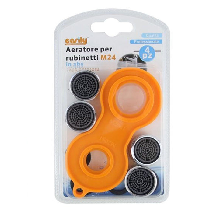 Trade Shop - Set 4 Pezzi Aeratore Per Rubinetto M24 In Abs Filtro Rompigetto Con Chiave 59033 -