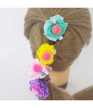 Set 4 Pezzi Codini Codino Fiori Colorati Elastici Bambina Ragazza Capelli Coda         