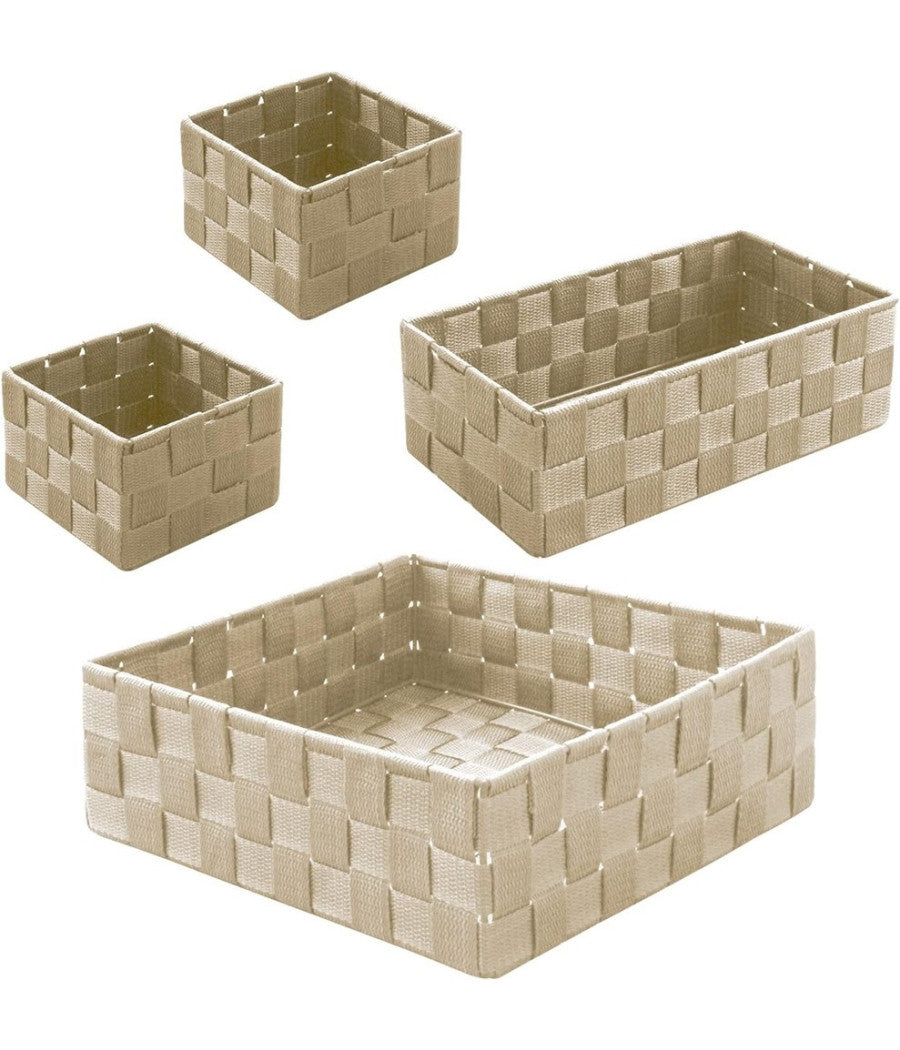 Set 4 Pezzi Contenitori Beige Scatola In Tessuto Organizer Porta Oggetti 79063         