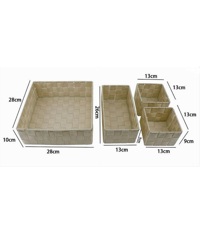 Set 4 Pezzi Contenitori Beige Scatola In Tessuto Organizer Porta Oggetti 79063         