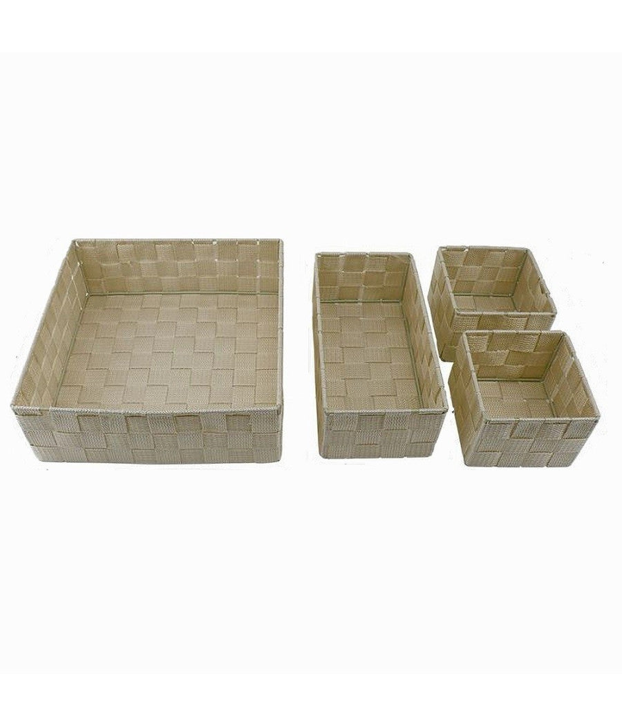 Set 4 Pezzi Contenitori Beige Scatola In Tessuto Organizer Porta Oggetti 79063         