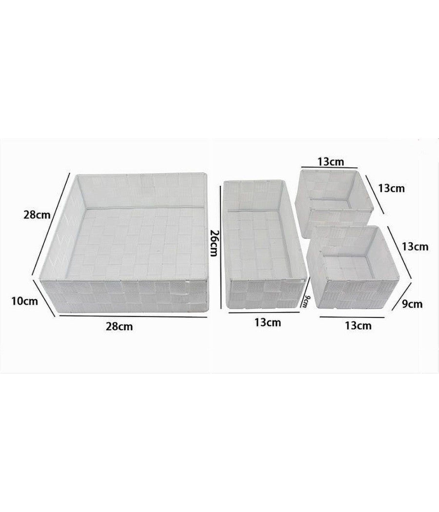 Set 4 Pezzi Contenitori Bianco Scatola In Tessuto Organizer Porta Oggetti 79061         