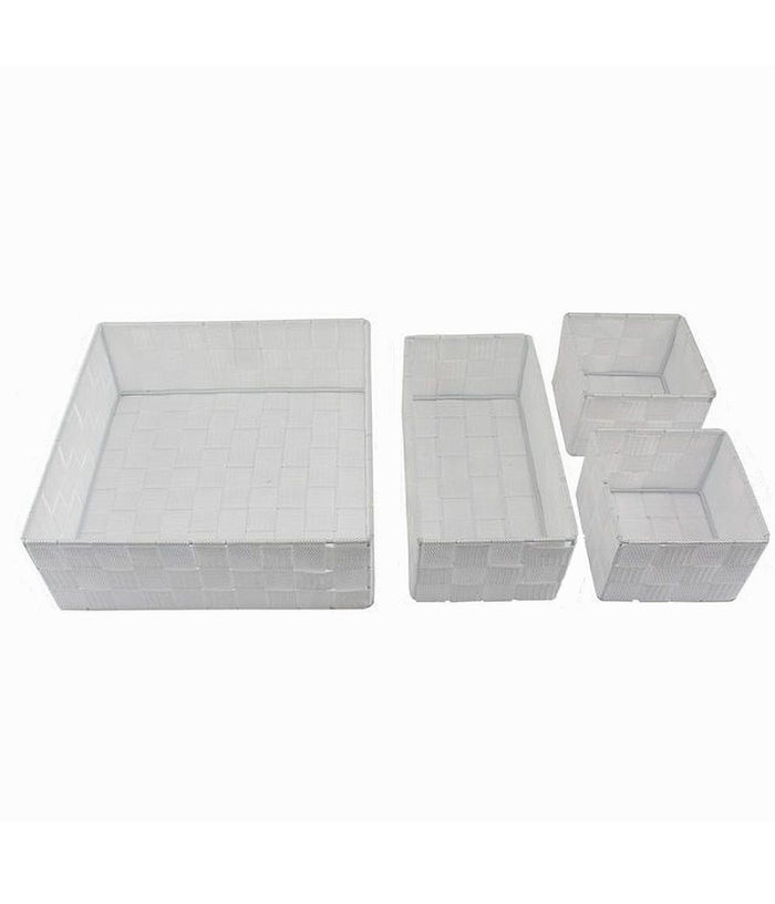 Set 4 Pezzi Contenitori Bianco Scatola In Tessuto Organizer Porta Oggetti 79061         
