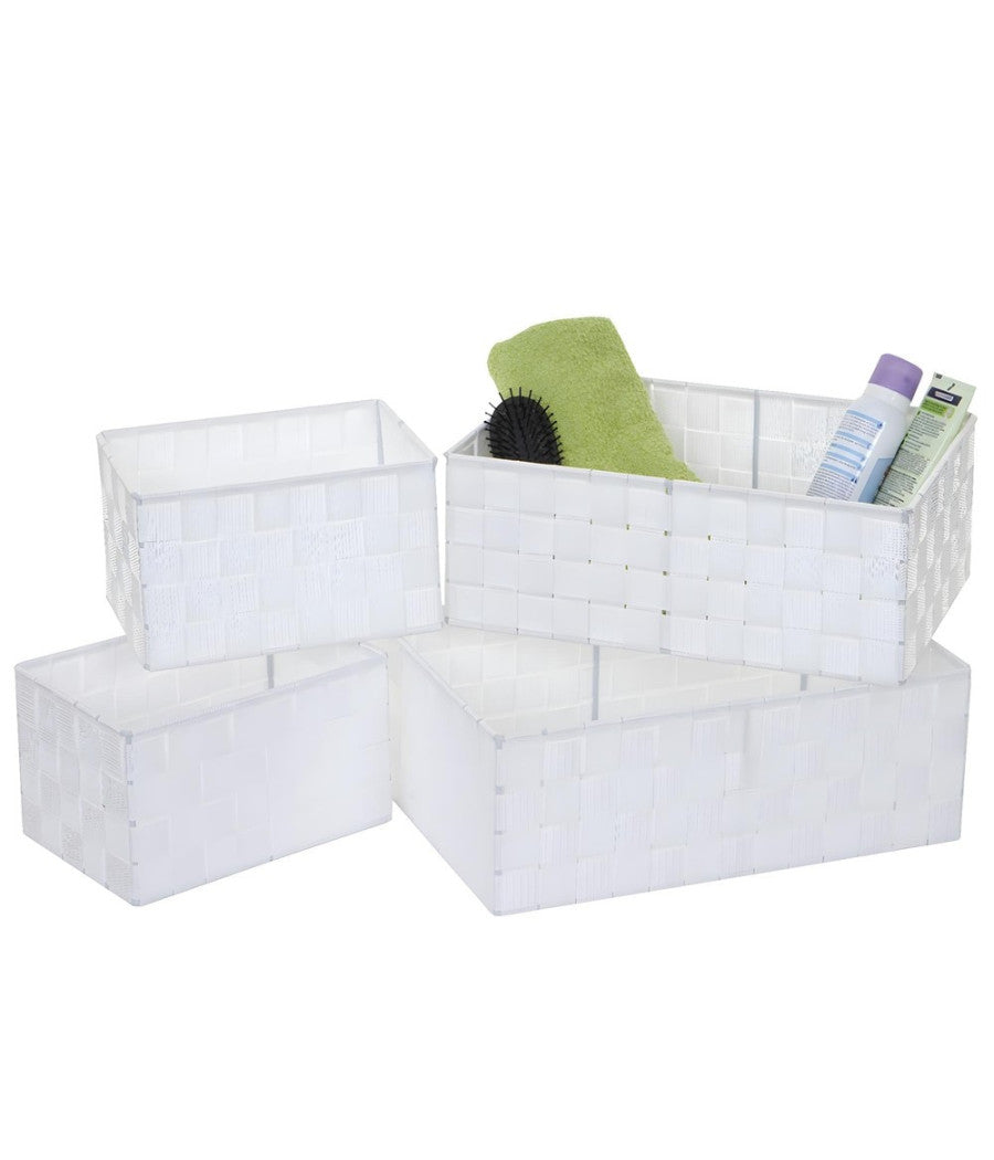 Set 4 Pezzi Contenitori Bianco Scatola In Tessuto Organizer Porta Oggetti 79061         