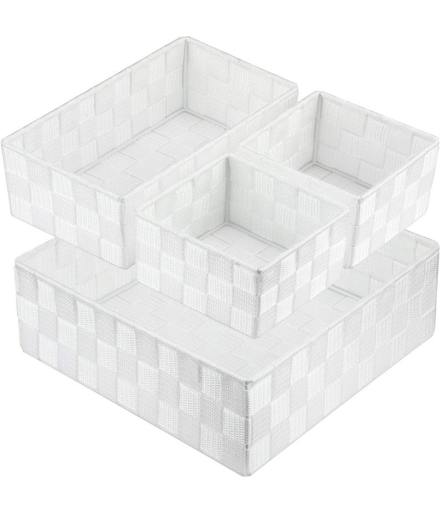 Set 4 Pezzi Contenitori Bianco Scatola In Tessuto Organizer Porta Oggetti 79061         