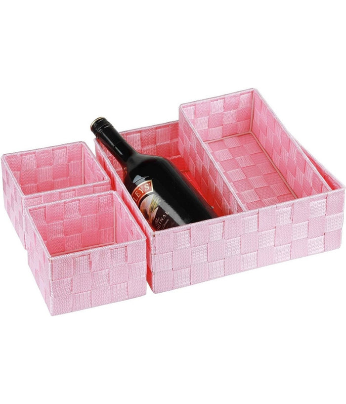Set 4 Pezzi Contenitori Rosa Scatola In Tessuto Organizer Porta Oggetti 79065         