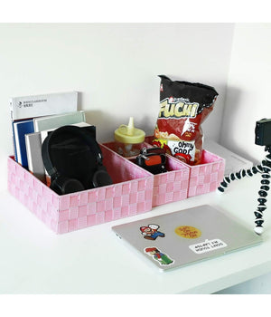 Set 4 Pezzi Contenitori Rosa Scatola In Tessuto Organizer Porta Oggetti 79065         