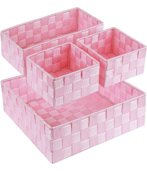 Set 4 Pezzi Contenitori Rosa Scatola In Tessuto Organizer Porta Oggetti 79065         