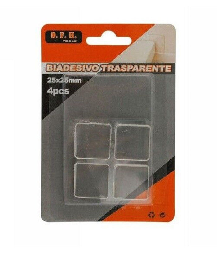 Set 4 Pezzi Gommini Biadesivo Trasparente Protezione Quadrati 25 X 25 Mm 66104         