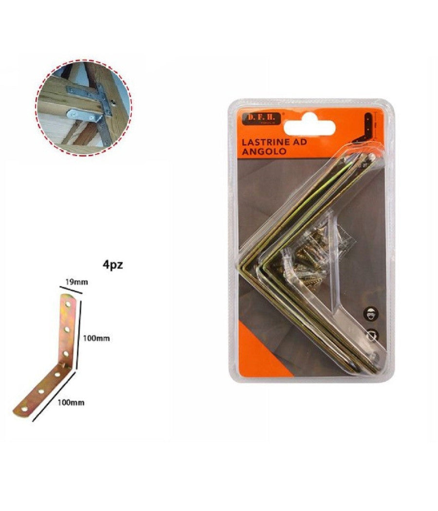 Set 4 Pezzi Lastrine Lastrina Ad Angolo 100x100mm Sostegno Staffa Angolare 07619         