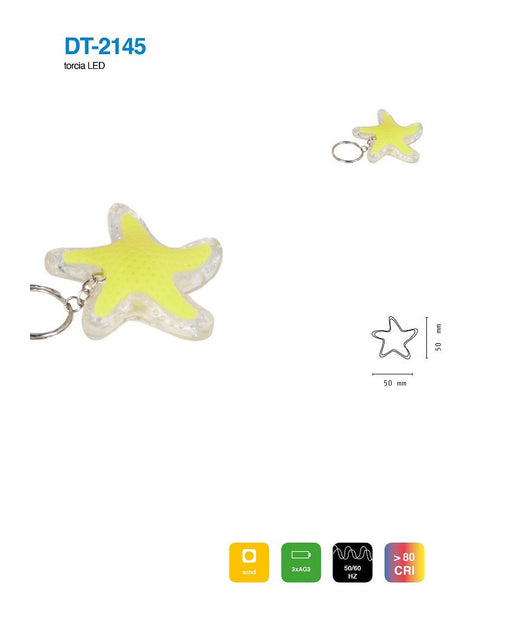 Set 4 Pezzi Mini Torcia Led Portachiavi A Forma Di Stella Tascabile 50mm Dt-2145         
