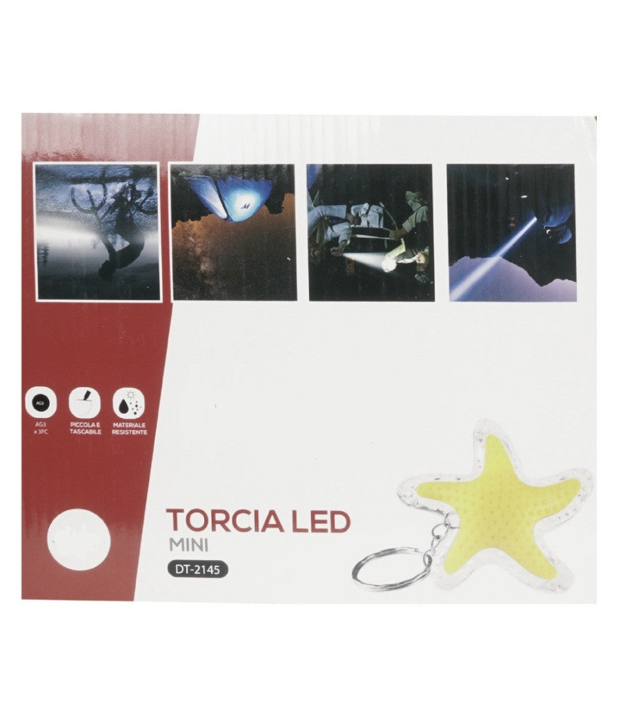 Set 4 Pezzi Mini Torcia Led Portachiavi A Forma Di Stella Tascabile 50mm Dt-2145         