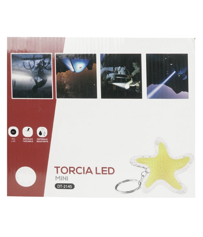 Set 4 Pezzi Mini Torcia Led Portachiavi A Forma Di Stella Tascabile 50mm Dt-2145         