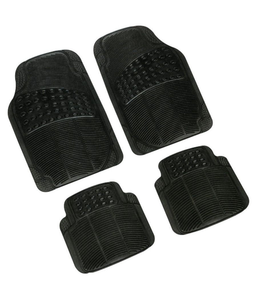 Set 4 Pezzi Tappeti Per Auto Tappetini Universali In Gomma Sintetica Pvc Nero         