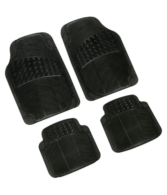 Set 4 Pezzi Tappeti Per Auto Tappetini Universali In Gomma Sintetica Pvc Nero         