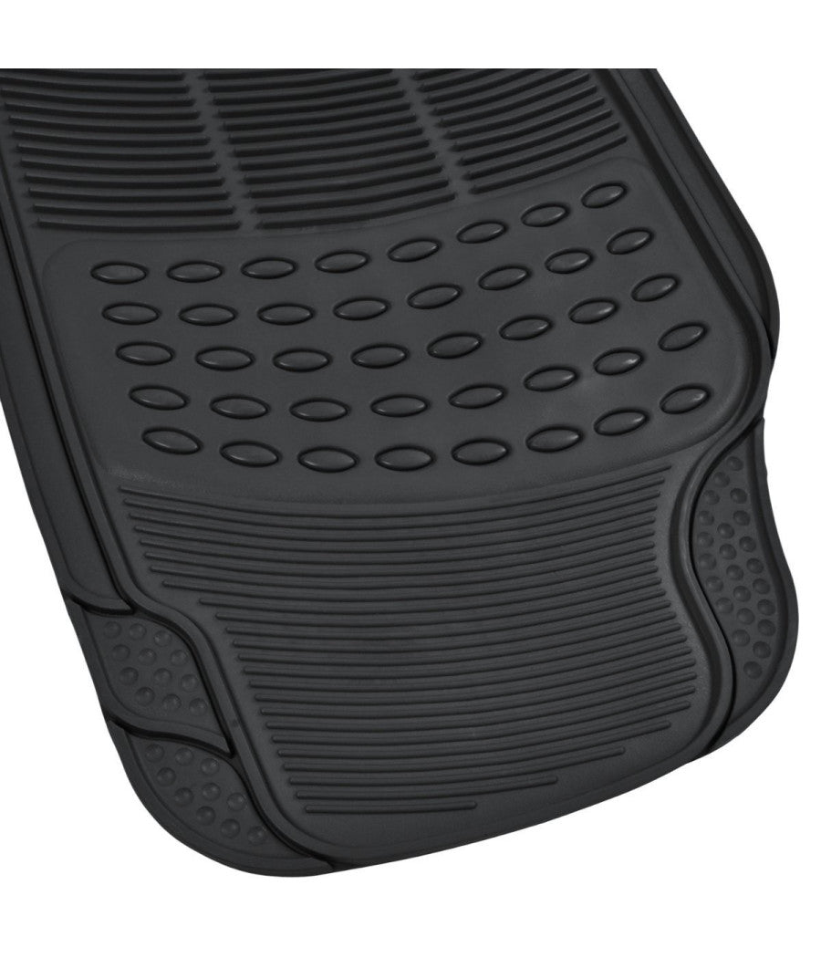 Set 4 Pezzi Tappeti Per Auto Tappetini Universali In Gomma Sintetica Pvc Nero         