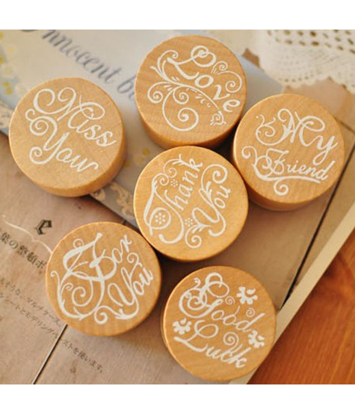 Set 4 Pezzi Timbri Effetto Legno Happy Birthday Timbro Doppio Tampone         