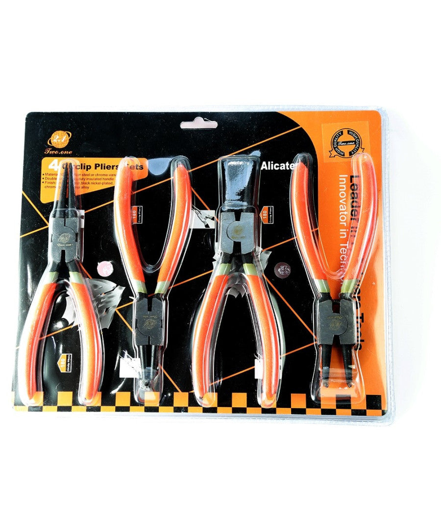 Set 4 Pinze Circolari Anelli Elastici Interni Esterni 180mm Dritte E Angolo 90°         