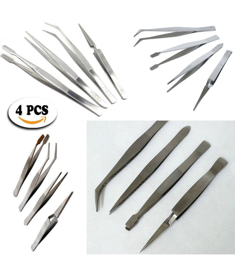 Set 4 Pinzette In Accaio Inossidabile Per Sopraciglie Sopra Ciglie Mackup Beauty         