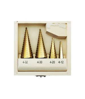 Set 4 Punte Frese Coniche Scalino Gradini Allargafori 4-32 4-30 4-20 4-12         