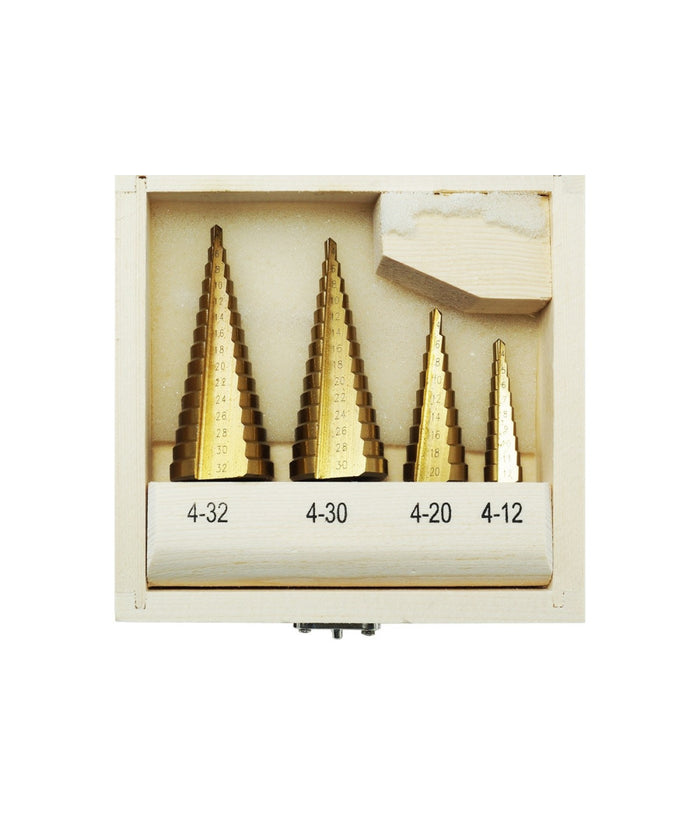 Set 4 Punte Frese Coniche Scalino Gradini Allargafori 4-32 4-30 4-20 4-12         