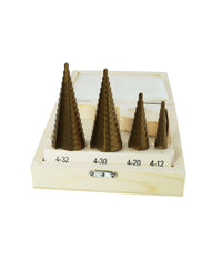 Set 4 Punte Frese Coniche Scalino Gradini Allargafori 4-32 4-30 4-20 4-12         