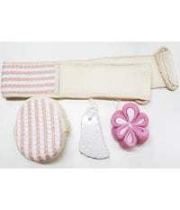 Set 4 Pz Bagno Effetto Massaggio Doccia Pietra Pomice Spugnetta Luffa Esfoliante         