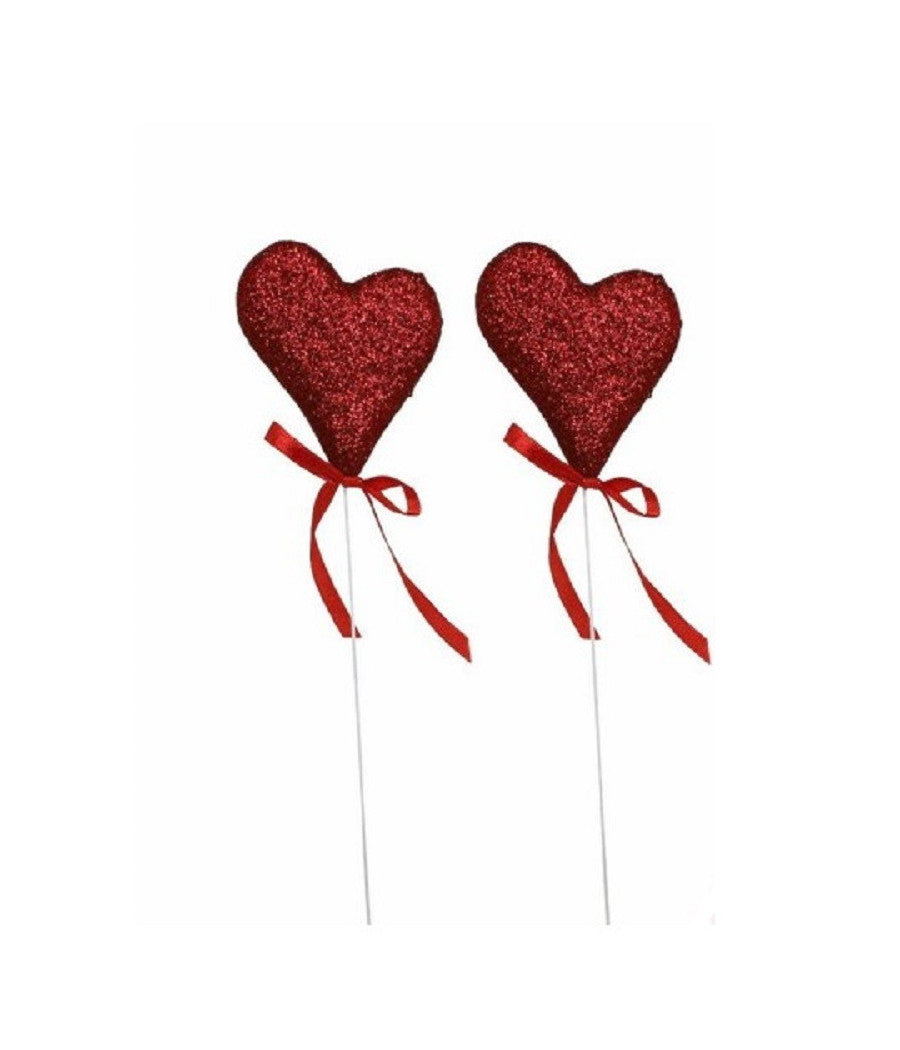 Set 4 Pz Cuori In Polistirolo Con Stand Cuore Glitterato 7cm San Valentino 68270         