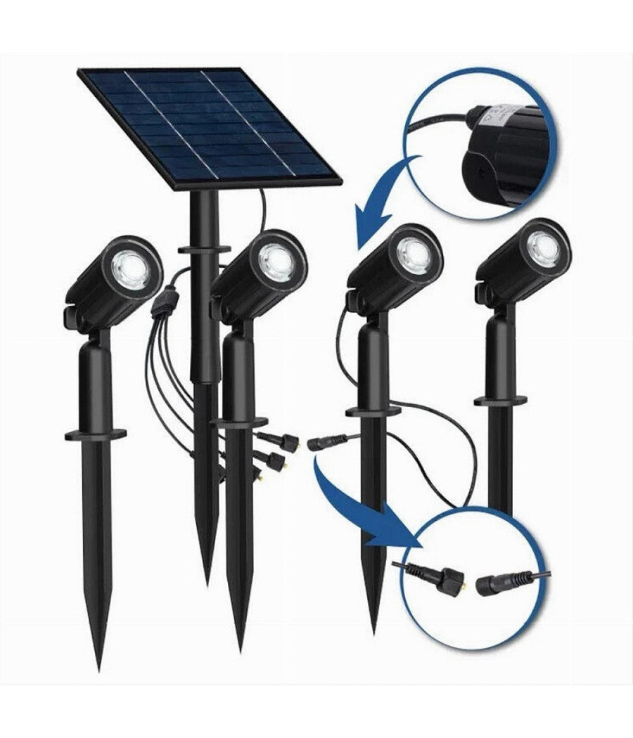 Set 4 Pz Faretti Led A Picchetto Con Pannello Solare Luce Fredda Calda Ip65 Ly04  -bianco Caldo      -