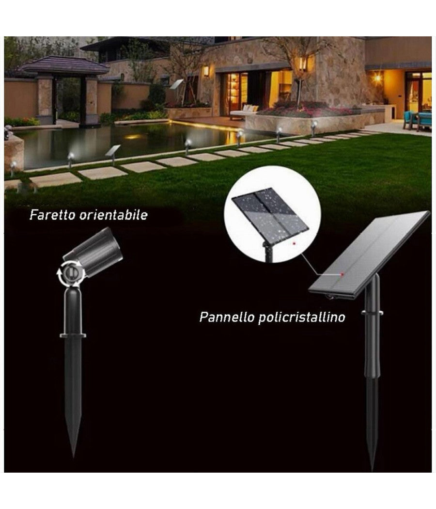 Set 4 Pz Faretti Led A Picchetto Con Pannello Solare Luce Fredda Calda Ip65 Ly04  -bianco Freddo      -