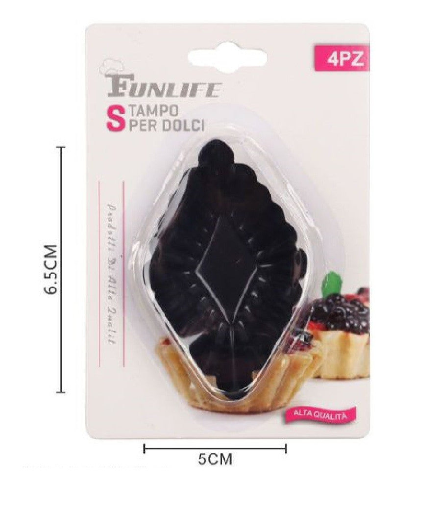 Set 4 Pz Formine Stampo Per Crostatine Dolci Dessert Antiaderente 6,5x5cm 98587         