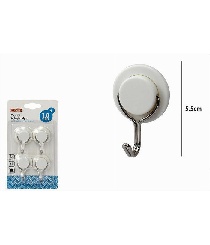 Set 4 Pz Ganci Adesivi Attaccapanni Da Parete Forma Circolare Casa 5.5 Cm 79336         
