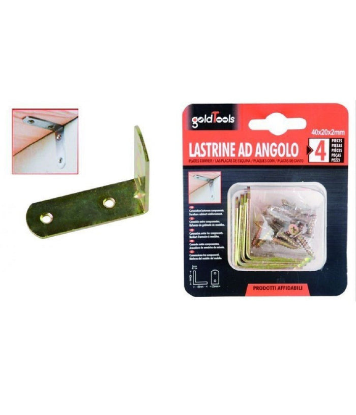 Set 4 Pz Lastrina Lastrine Ad Angolo Forma L 40x20x2mm Con Viti Per Mobili 91217         