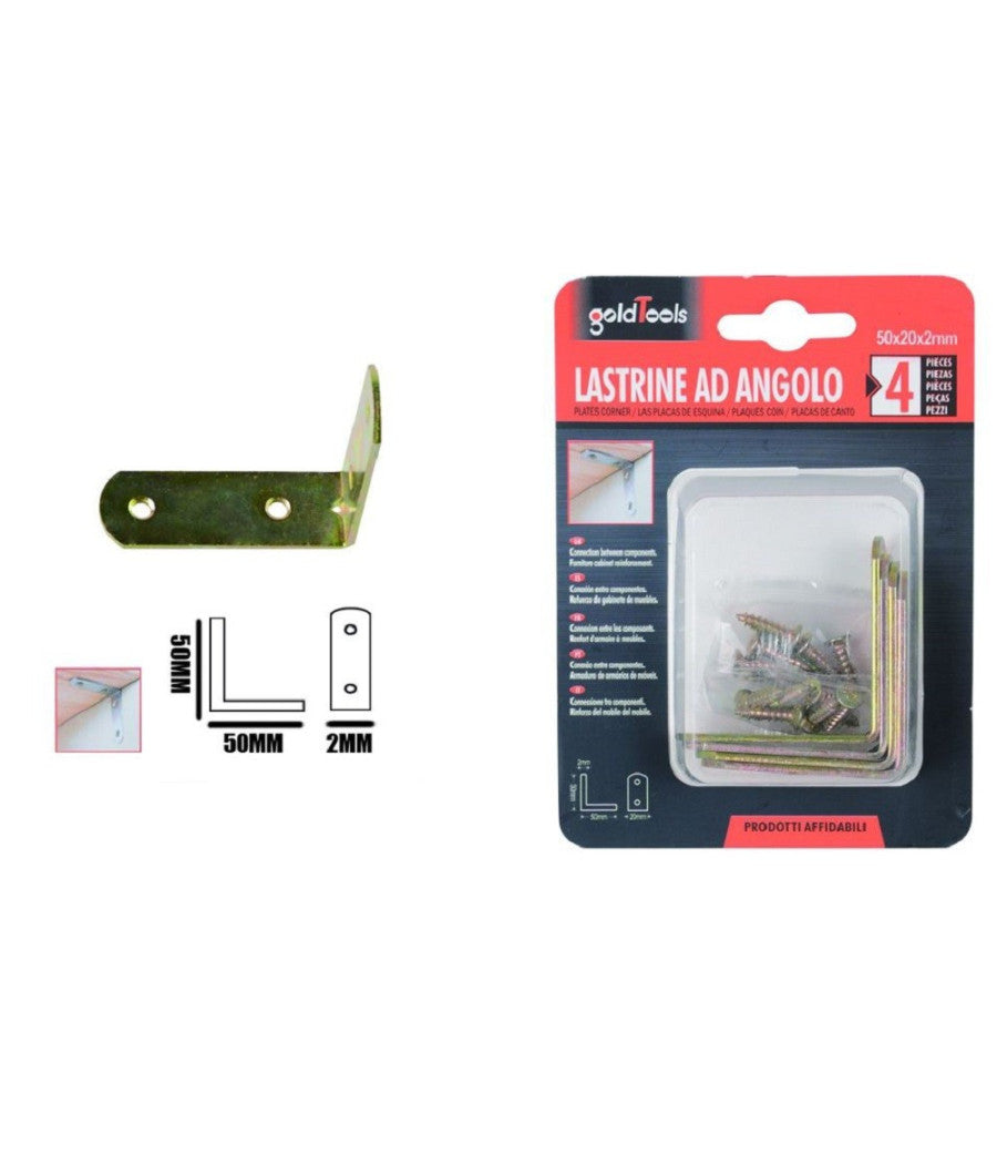 Set 4 Pz Lastrina Lastrine Ad Angolo Forma L 50x20x2mm Con Viti Per Mobili 91218         