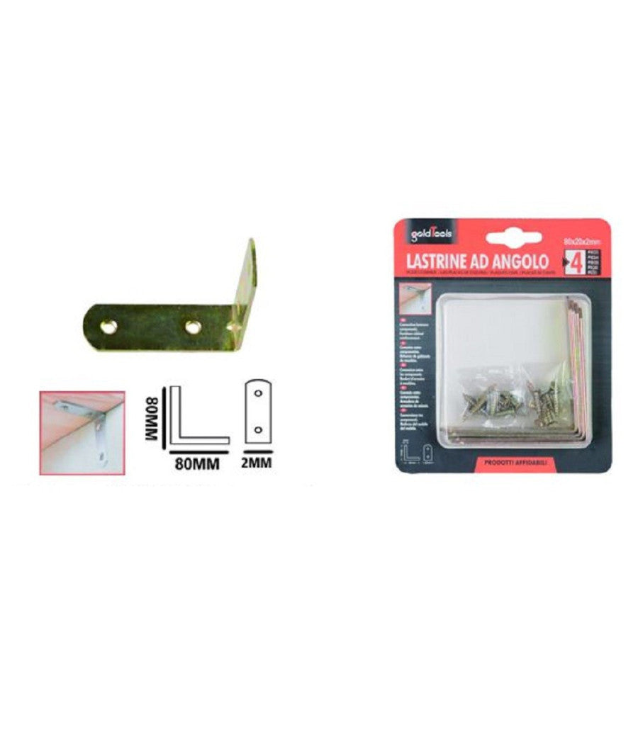 Set 4 Pz Lastrina Lastrine Ad Angolo Forma L 80x20x2mm Con Viti Per Mobili 91220         