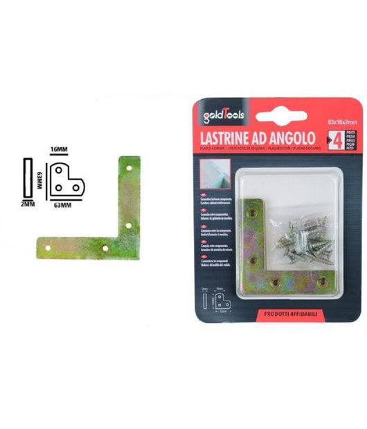 Set 4 Pz Lastrina Lastrine Ad Angolo Forma V 63x16x2mm Con Viti Per Mobili 91228         