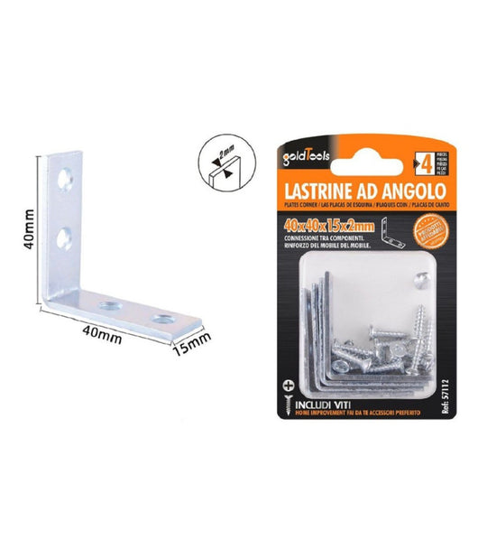 Set 4 Pz Lastrine Ad Angolo Lastrina Angolare 40x40x15x2mm Con Viti Mobili 57112         