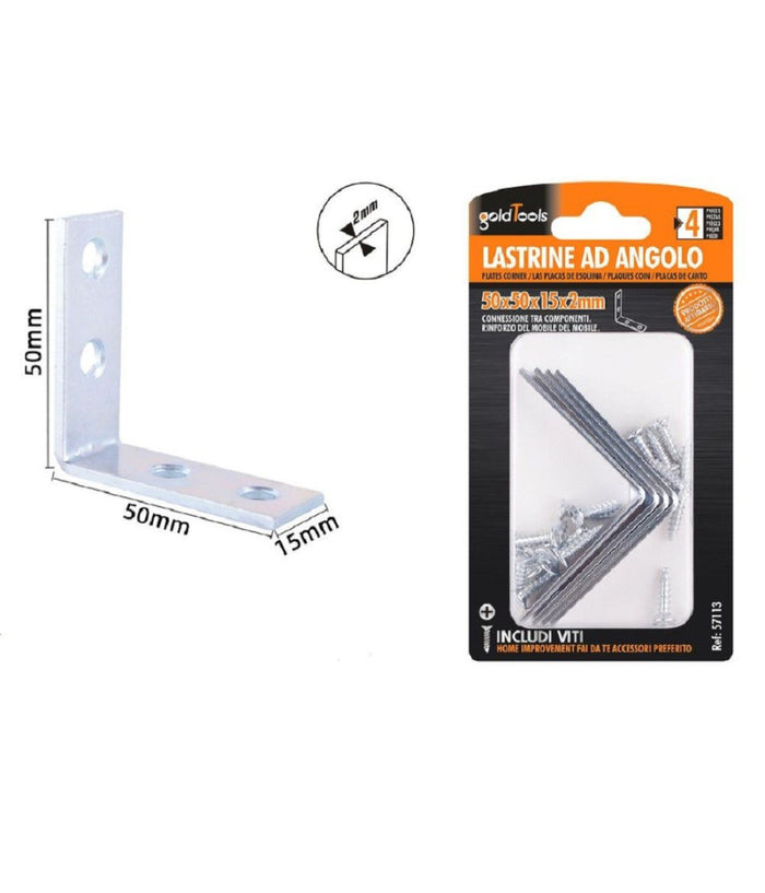 Set 4 Pz Lastrine Ad Angolo Lastrina Angolare 50x50x15x2mm Con Viti Mobili 57113         
