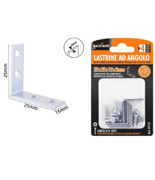 Set 4 Pz Lastrine Lastrina Ad Angolo Angolare 25x25x15x2mm Con Viti Mobili 57110         