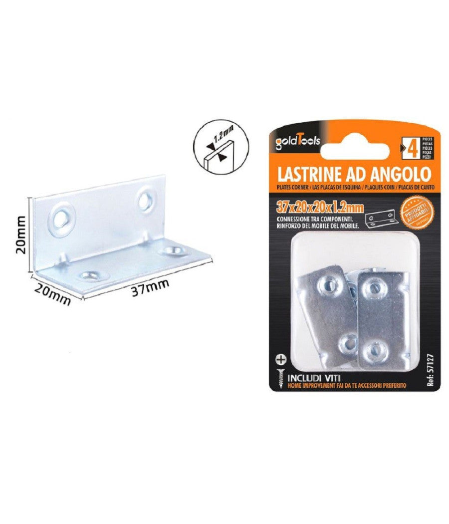 Set 4 Pz Lastrine Lastrina Ad Angolo Angolare 37x20x20x1.2 Mm Viti Mobili 57127         