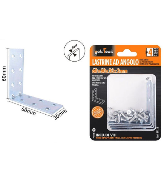 Set 4 Pz Lastrine Lastrina Ad Angolo Angolare 60x60x30x2mm Con Viti Mobili 57122         