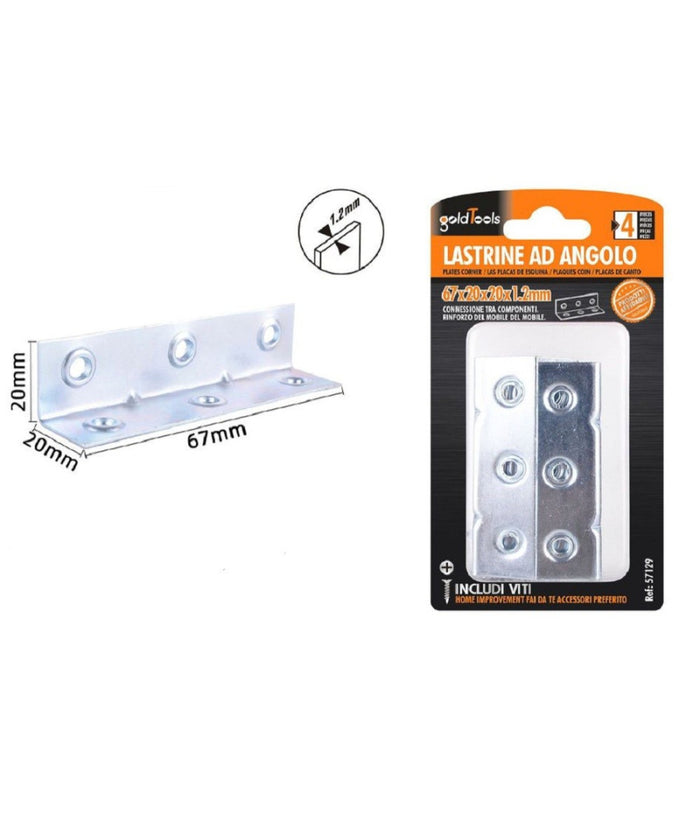 Set 4 Pz Lastrine Lastrina Ad Angolo Angolare 67x20x20x1.2mm Viti Mobili 57129         