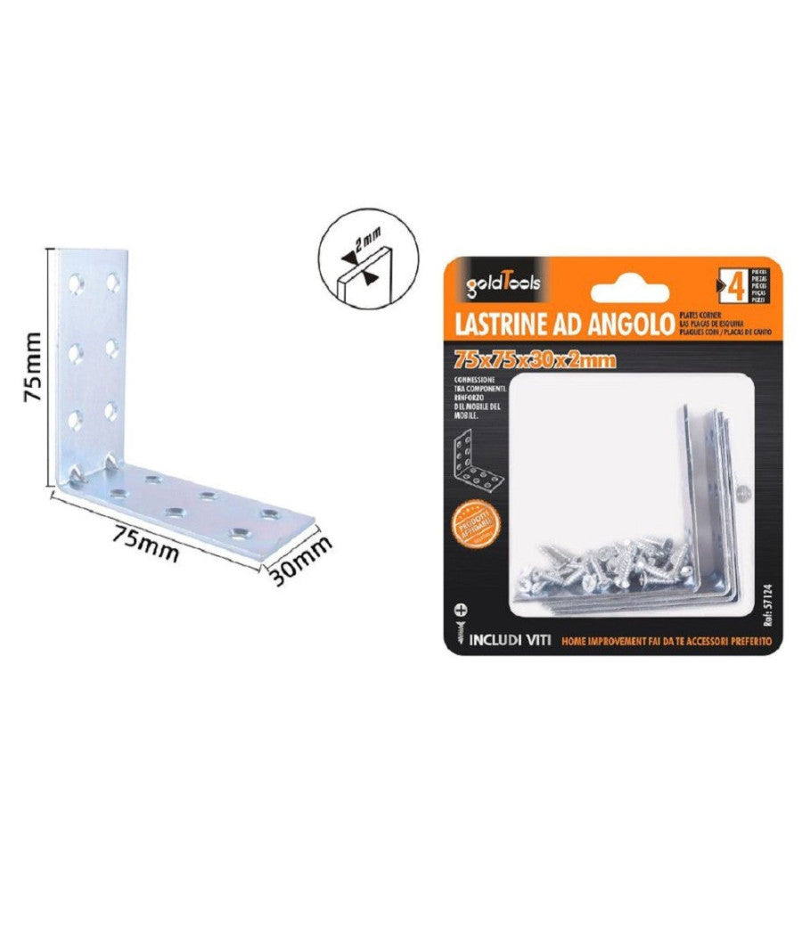 Set 4 Pz Lastrine Lastrina Ad Angolo Angolare 75x75x30x2mm Con Viti Mobili 57124         
