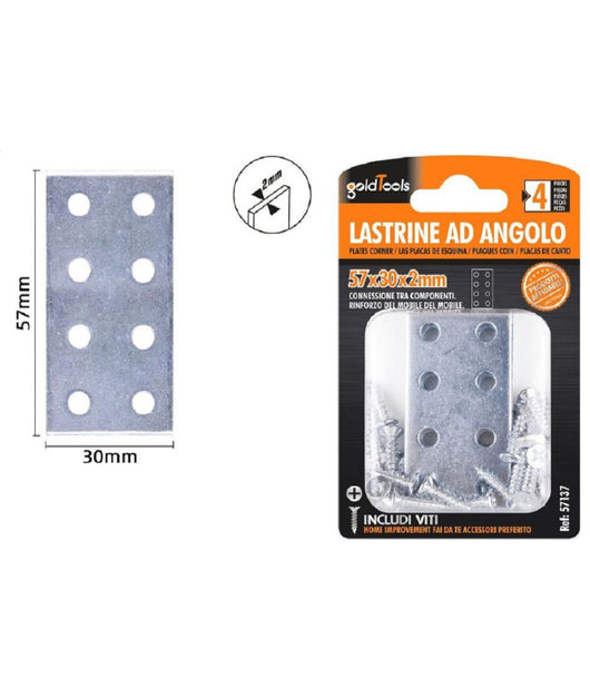 Set 4 Pz Lastrine Lastrina Piastra Di Giunzione 57x30x2 Mm Con Viti Mobili 57137         