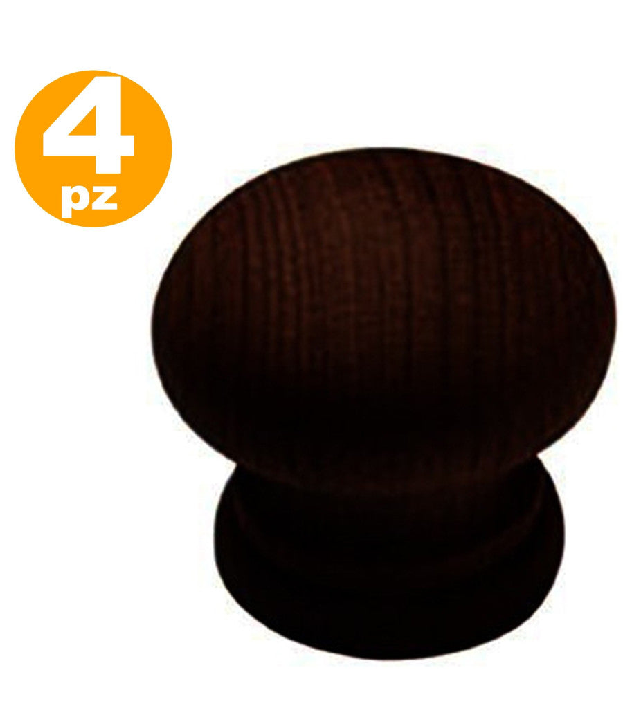 Set 4 Pz. Pomelli 2.5 Cm Legno Scuro Mogano Per Cassetti Mobili         
