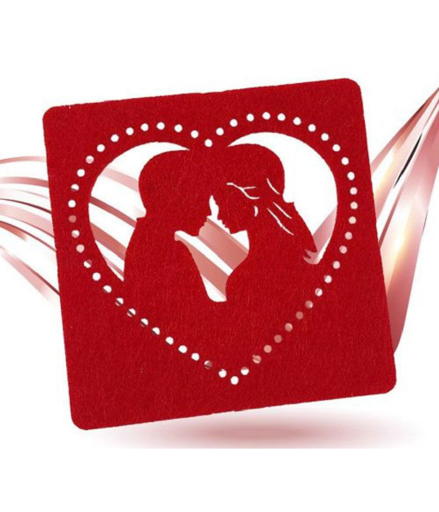 Set 4 Pz Sottobicchieri 10x10cm Quadrato Cuore Tessuto Rosso San Valentino 95455         